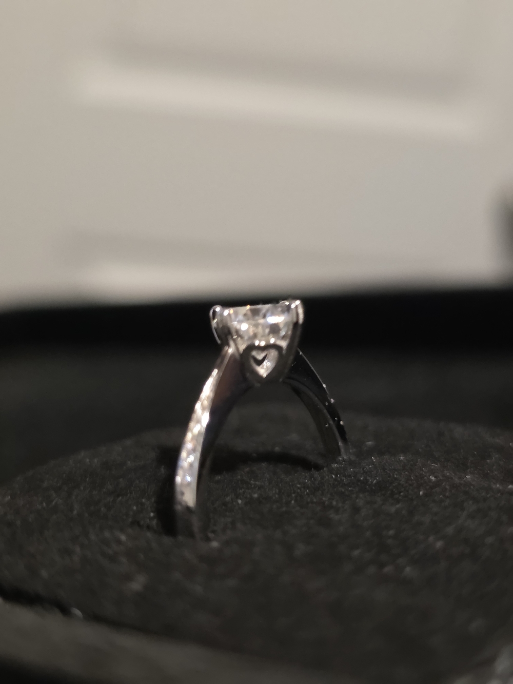 Sterling Silver & Moissanite Solitaire Engagement Ring with Heart Accent Sz6